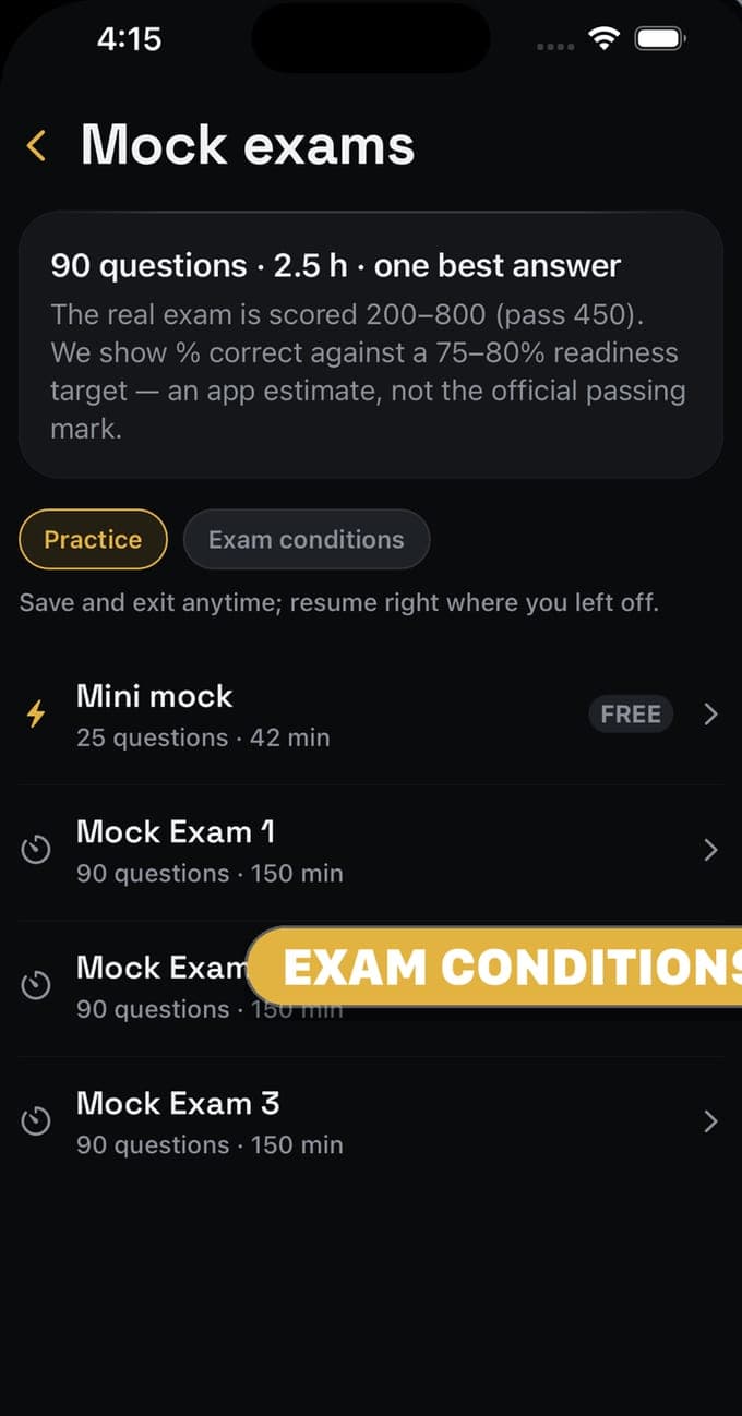 AAISM mock exams list with a free 25-question mini mock and three full 90-question exams
